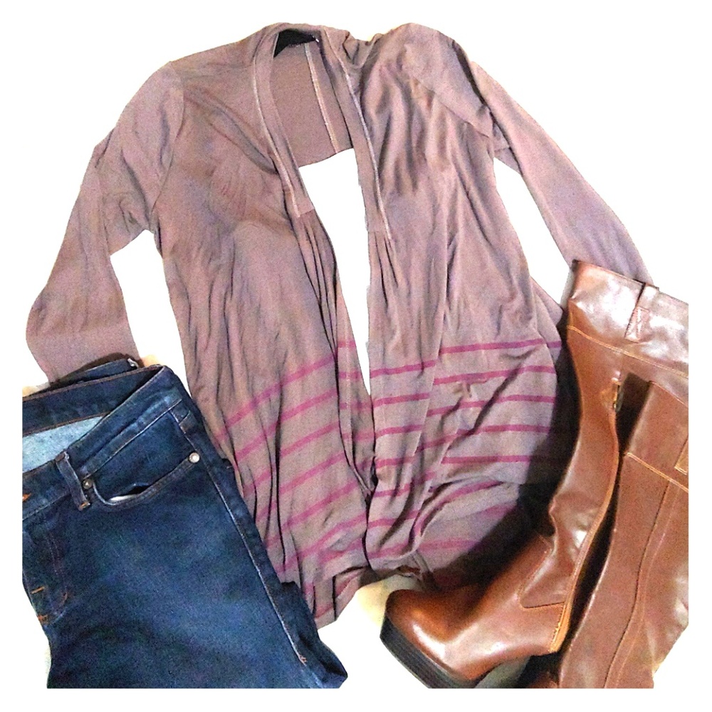 NWOT H by bordeaux striped walnut/merlot cardigan